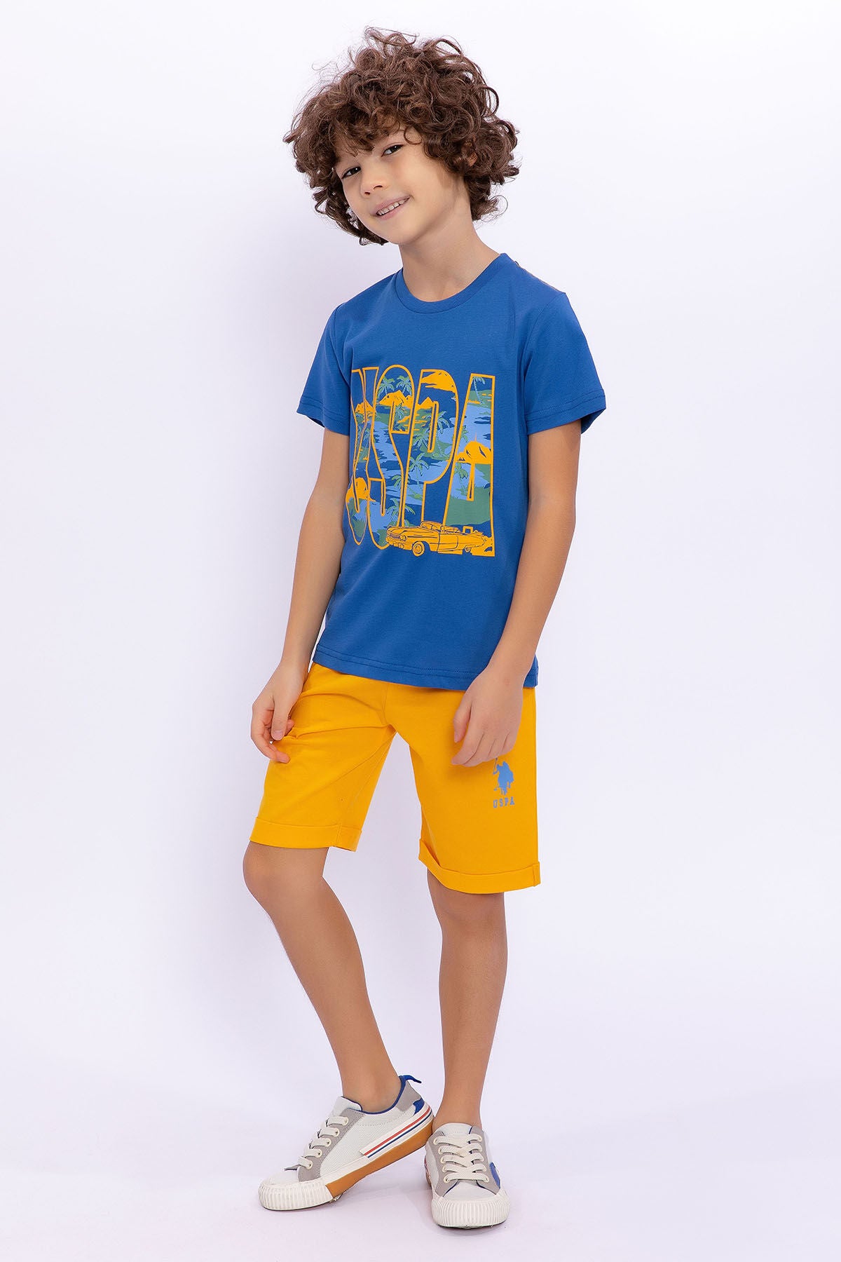 U.S. Polo Assn. Erkek Çocuk Bisiklet Yaka Pigment Baskılı Yazlık Regular Fit Mavi Bermuda Takım US1015-C-V-1 Ürün ikincil görseli