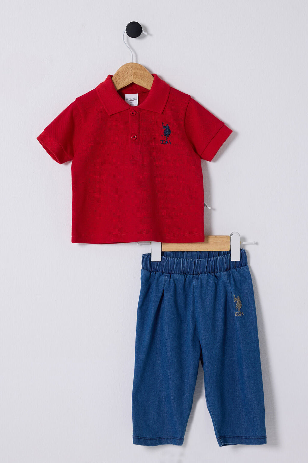U.S. Polo Assn. Erkek Bebek Polo Yaka Pigment Baskılı Yazlık Regular Fit Kırmızı Bebek Takımı USB2347-C-V1