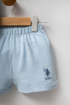 U.S. Polo Assn. Erkek Bebek Gömlek Yaka Pigment Baskılı Yazlık Regular Fit Mavi Bebek Takımı USB2306-C-V3
