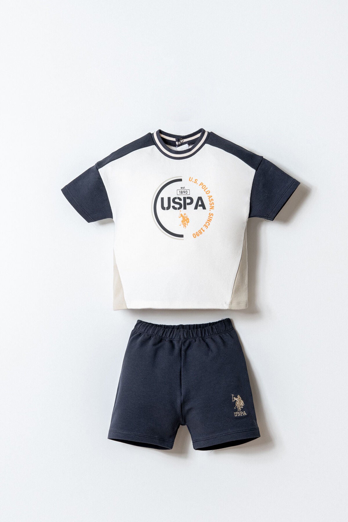 U.S. Polo Assn. Erkek Bebek Bisiklet Yaka Nakışlı Yazlık Regular Fit Beyaz Bebek Takımı USB2864-C-V1