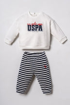 U.S. Polo Assn. Erkek Bebek Baskılı Beyaz Uzun Kol Pijama Takım USB3162-C-V1