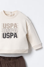 U.S. Polo Assn. Erkek Bebek Baskılı Krem Uzun Kol Pijama Takım USB3180-C-V1