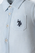 U.S. Polo Assn. Erkek Bebek Gömlek Yaka Nakışlı Yazlık Regular Fit Mavi Bebek Takımı USB2895-C-V1