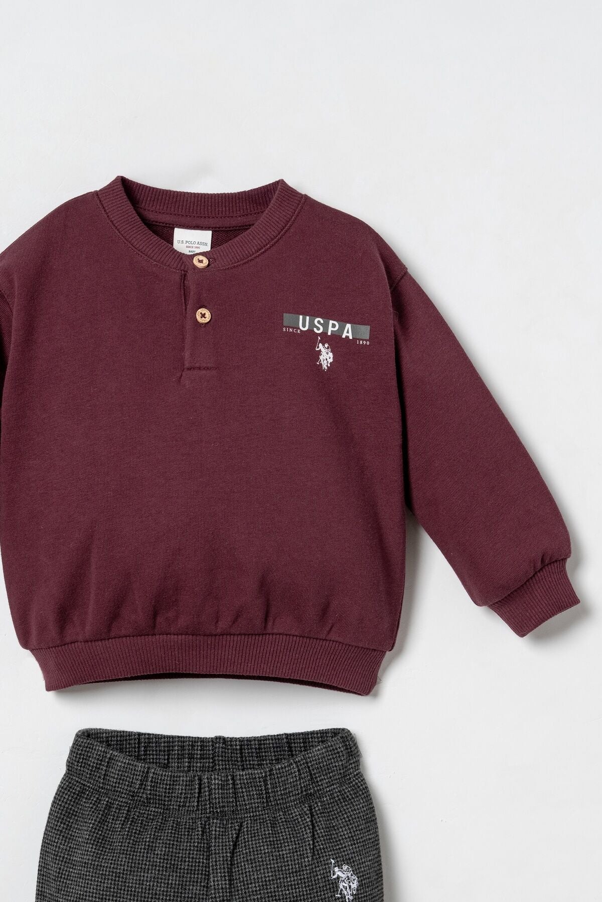 U.S. Polo Assn. Erkek Bebek Düğmeli Yaka Bordo Uzun Kol Pijama Takım USB3151-C-V1 Ürün ikincil görseli