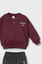 U.S. Polo Assn. Erkek Bebek Düğmeli Yaka Bordo Uzun Kol Pijama Takım USB3151-C-V1