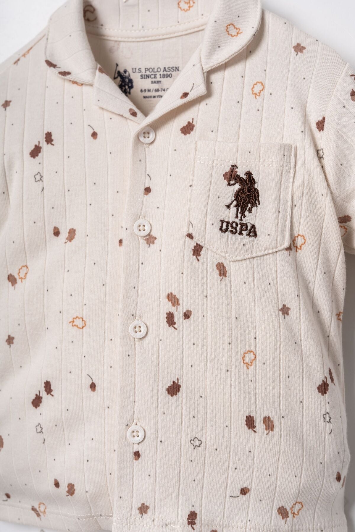U.S. Polo Assn. Erkek Bebek Falling Leaves Beyaz Gömlek Pijama Takımı USB3103-C-V1 Ürün ikincil görseli
