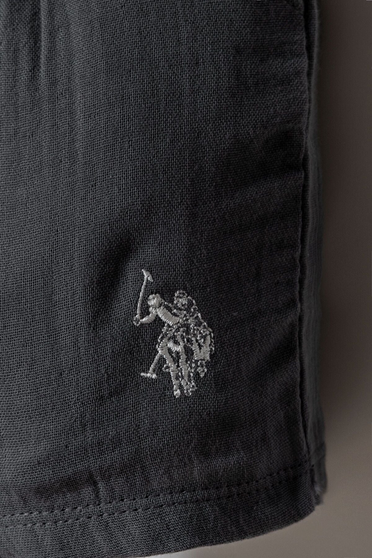 U.S. Polo Assn. Erkek Bebek Gömlek Yaka Nakışlı Yazlık Regular Fit Gri Bebek Takımı USB2883-C-V2