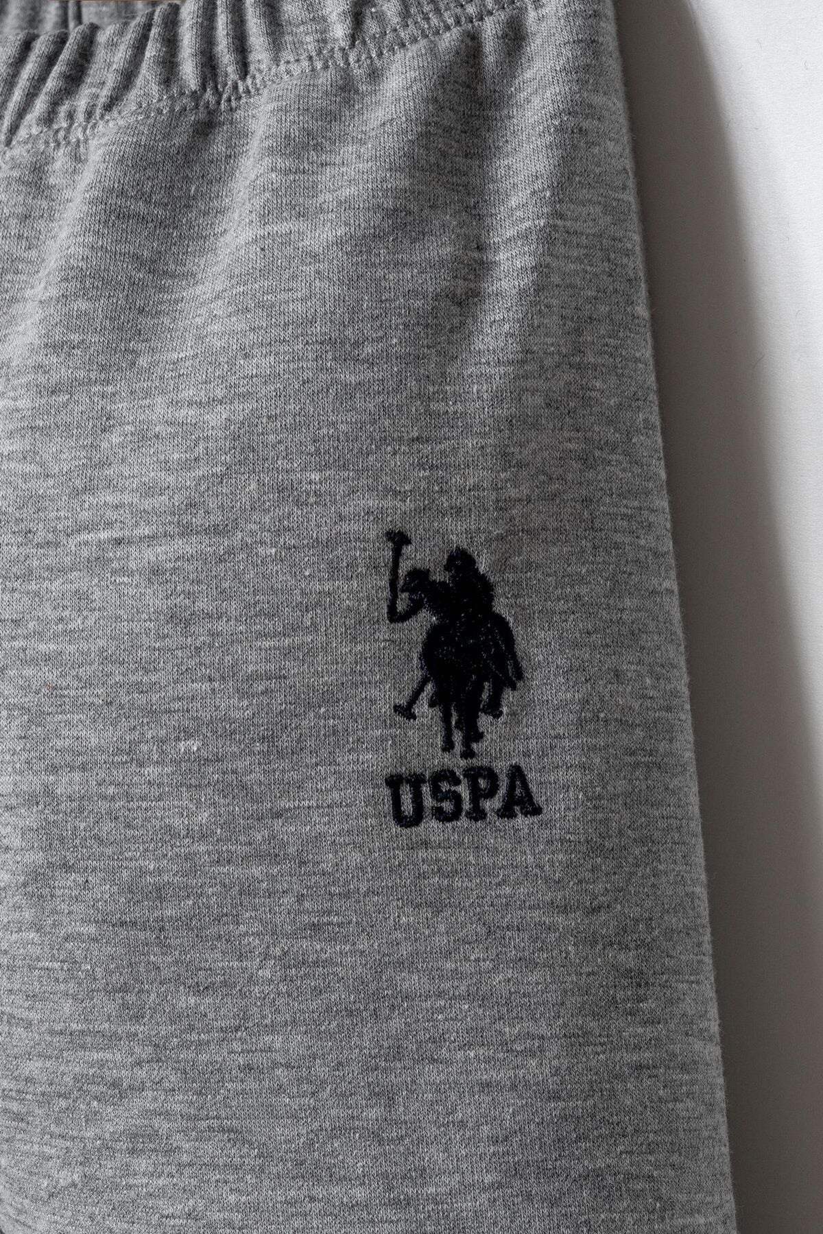 U.S. Polo Assn. Erkek Bebek Fermuarlı Yaka Nakışlı Yazlık Regular Fit Gri 3'Lü Bebek Takımı USB2875-C-V1