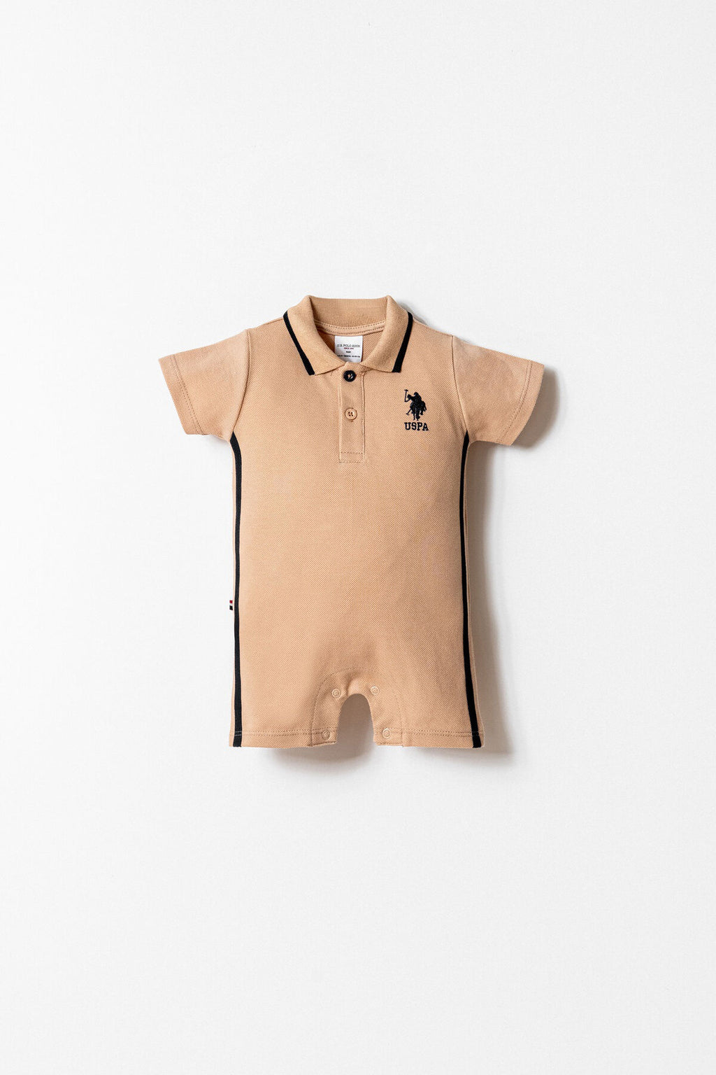 U.S. Polo Assn. Erkek Bebek Polo Yaka Nakışlı Yazlık Regular Fit Kahverengi Tulum USB2906-C-V3