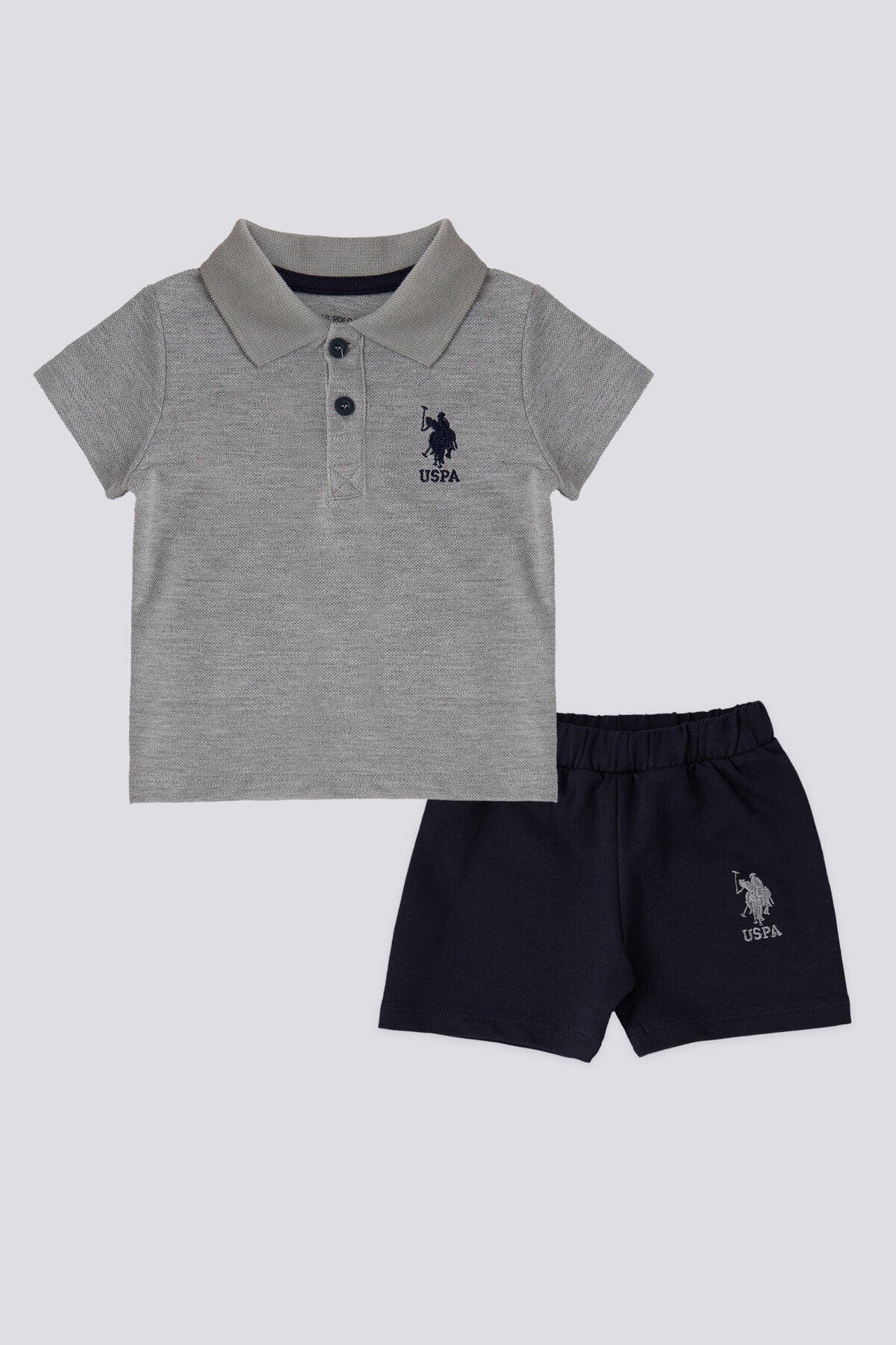 U.S. Polo Assn. Erkek Bebek Polo Yaka Pigment Baskılı Yazlık Regular Fit Gri Bebek Takımı USB1834-B-V4 Ürün ana görseli