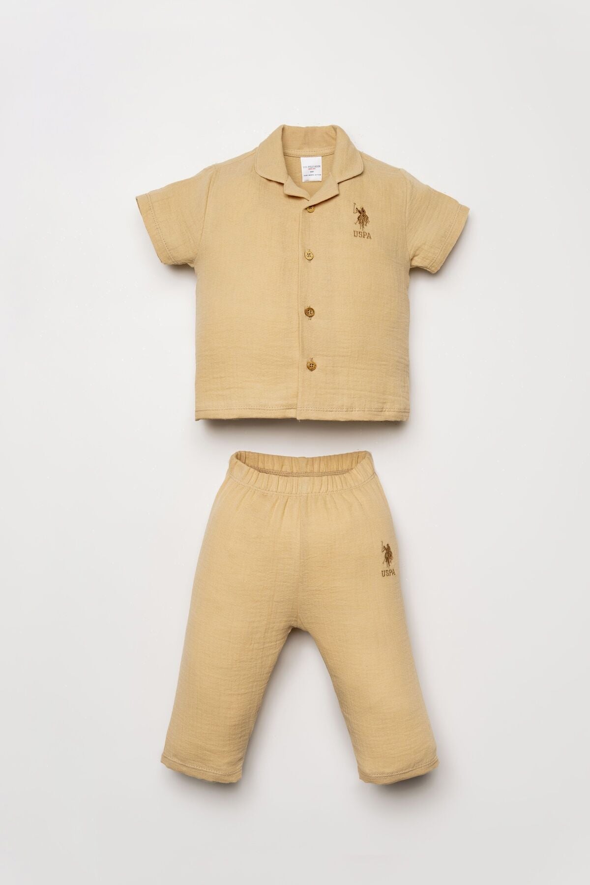 U.S. Polo Assn. Erkek Bebek Gömlek Yaka Nakışlı Yazlık Regular Fit Bej Pijama Takımı USB2947-C-V3 Ürün ana görseli