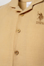 U.S. Polo Assn. Erkek Bebek Gömlek Yaka Nakışlı Yazlık Regular Fit Bej Pijama Takımı USB2947-C-V3