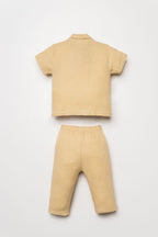 U.S. Polo Assn. Erkek Bebek Gömlek Yaka Nakışlı Yazlık Regular Fit Bej Pijama Takımı USB2947-C-V3