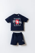 U.S. Polo Assn. Erkek Bebek Bisiklet Yaka Nakışlı Yazlık Regular Fit Lacivert Bebek Takımı USB2868-C-V1
