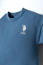 U.S. Polo Assn. Erkek Bebek Bisiklet Yaka Nakışlı Yazlık Regular Fit Mavi Bebek Takımı USB2916-C-V2