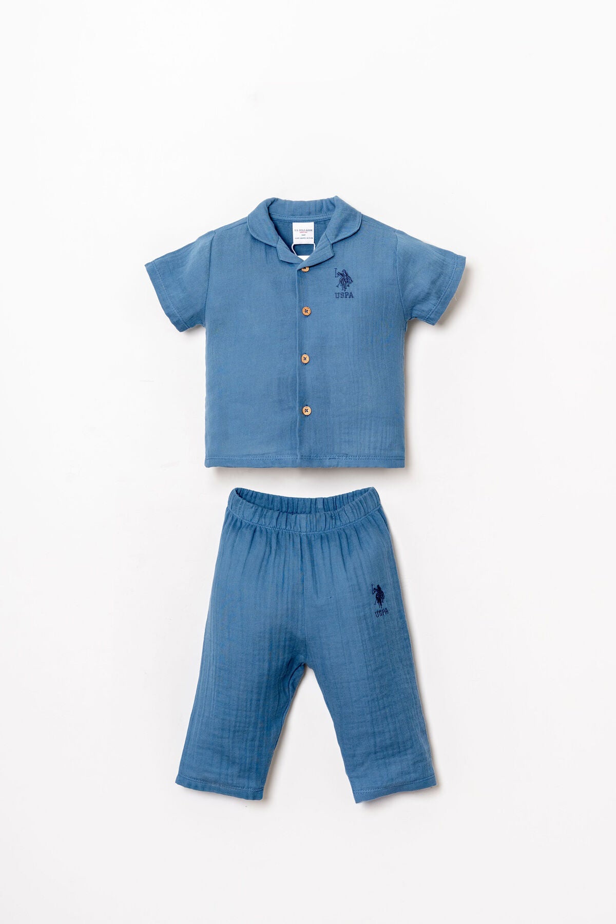 U.S. Polo Assn. Erkek Bebek Gömlek Yaka Nakışlı Yazlık Regular Fit Mavi Pijama Takımı USB2947-C-V1 Ürün ana görseli