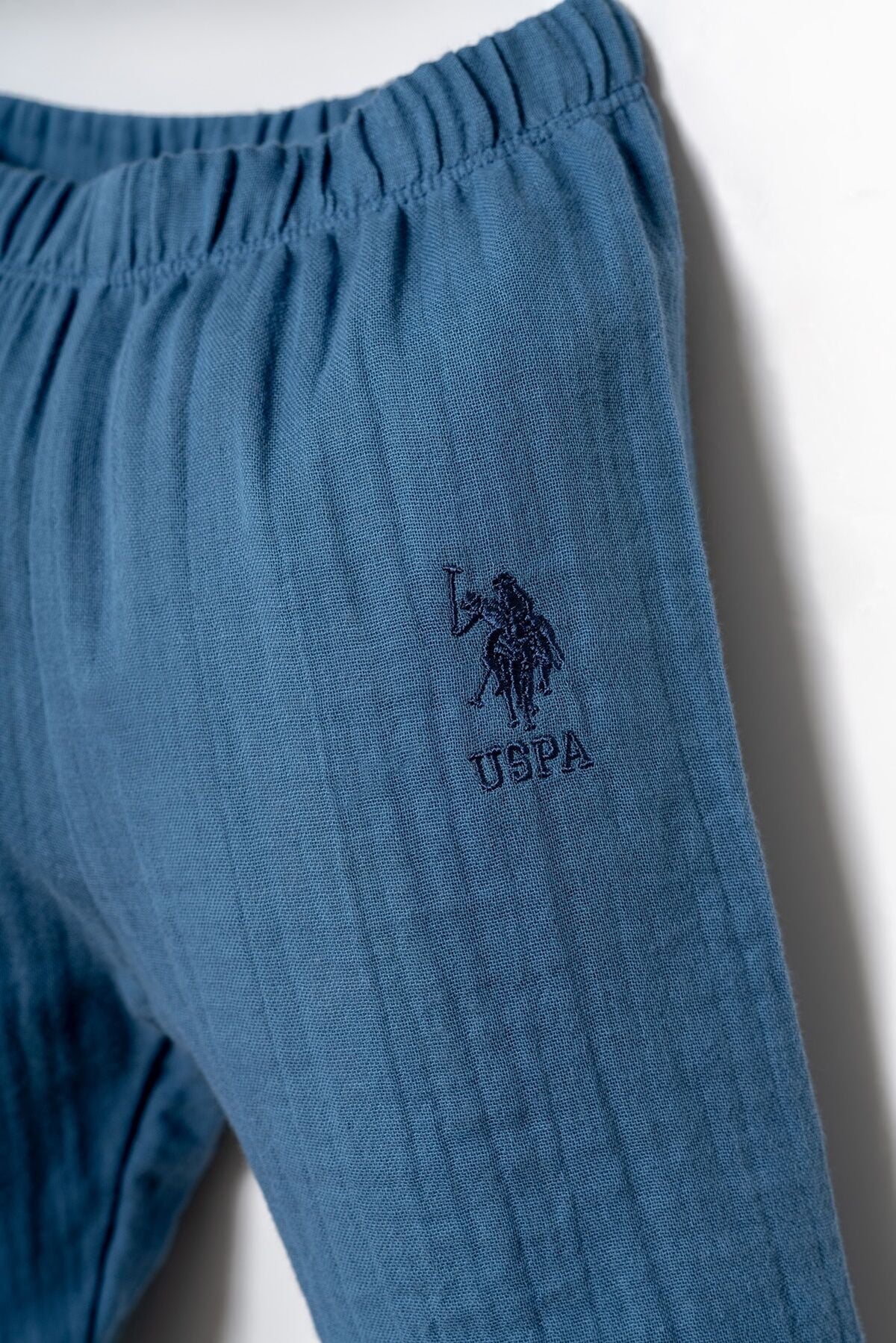 U.S. Polo Assn. Erkek Bebek Gömlek Yaka Nakışlı Yazlık Regular Fit Mavi Pijama Takımı USB2947-C-V1