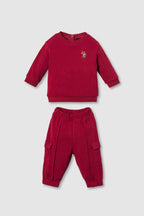 U.S. Polo Assn. Erkek Bebek Nakışlı Bordo Uzun Kol Pijama Takım USB3137-C-V3