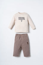 U.S. Polo Assn. Erkek Bebek Nakışlı Kahverengi 3'lü Pijama Takım USB3112-C-V1