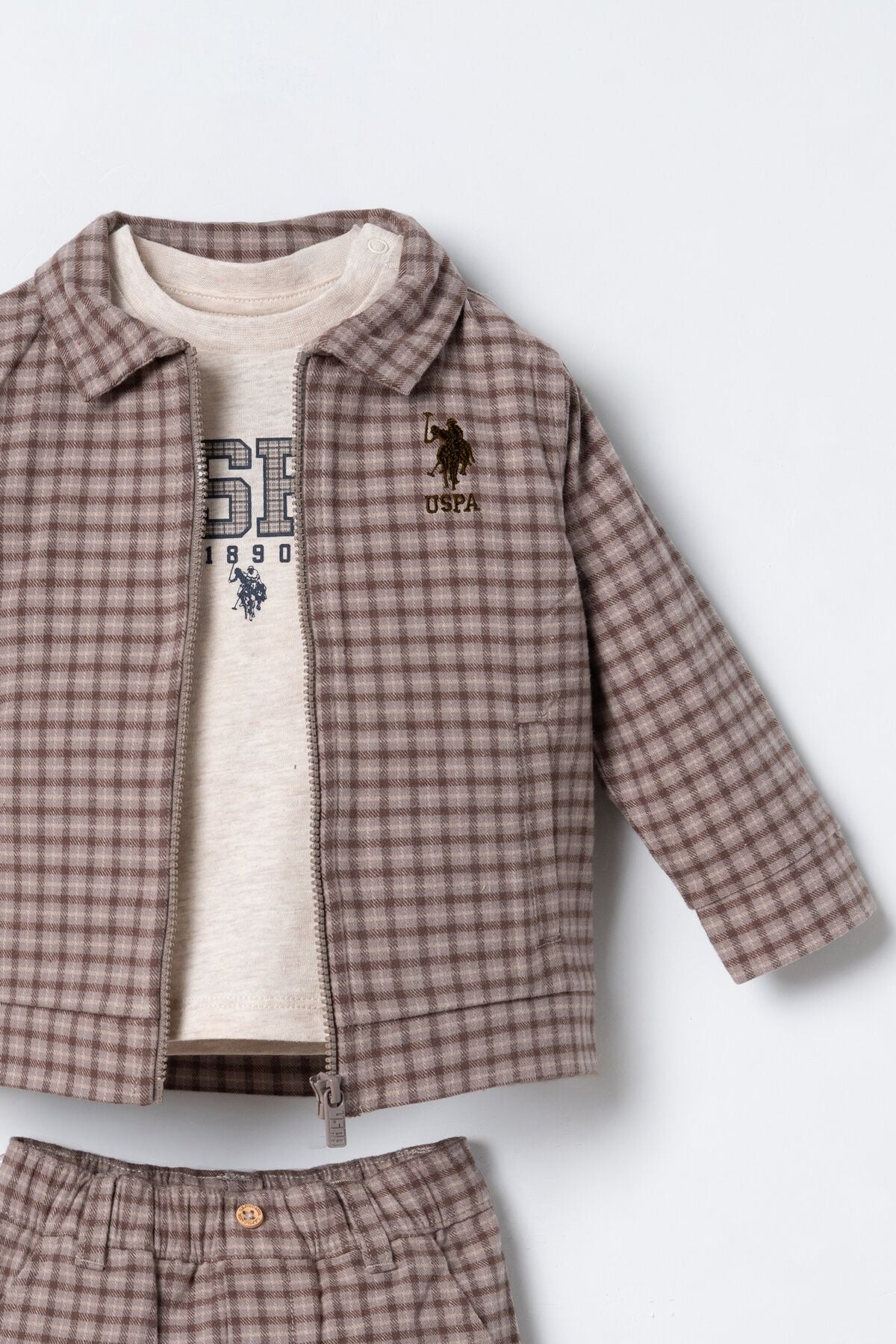 U.S. Polo Assn. Erkek Bebek Nakışlı Kahverengi 3'lü Pijama Takım USB3112-C-V1