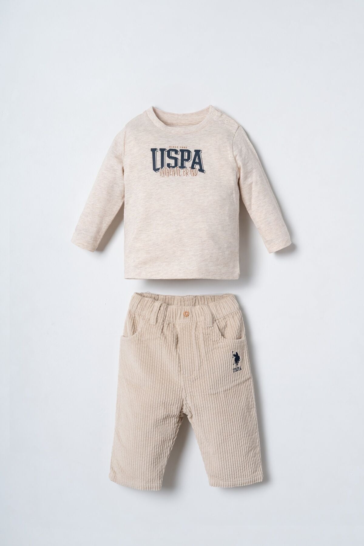 U.S. Polo Assn. Erkek Bebek Nakışlı Krem 3'lü Uzun Kol Pijama Takım USB3117-C-V1 Ürün ikincil görseli