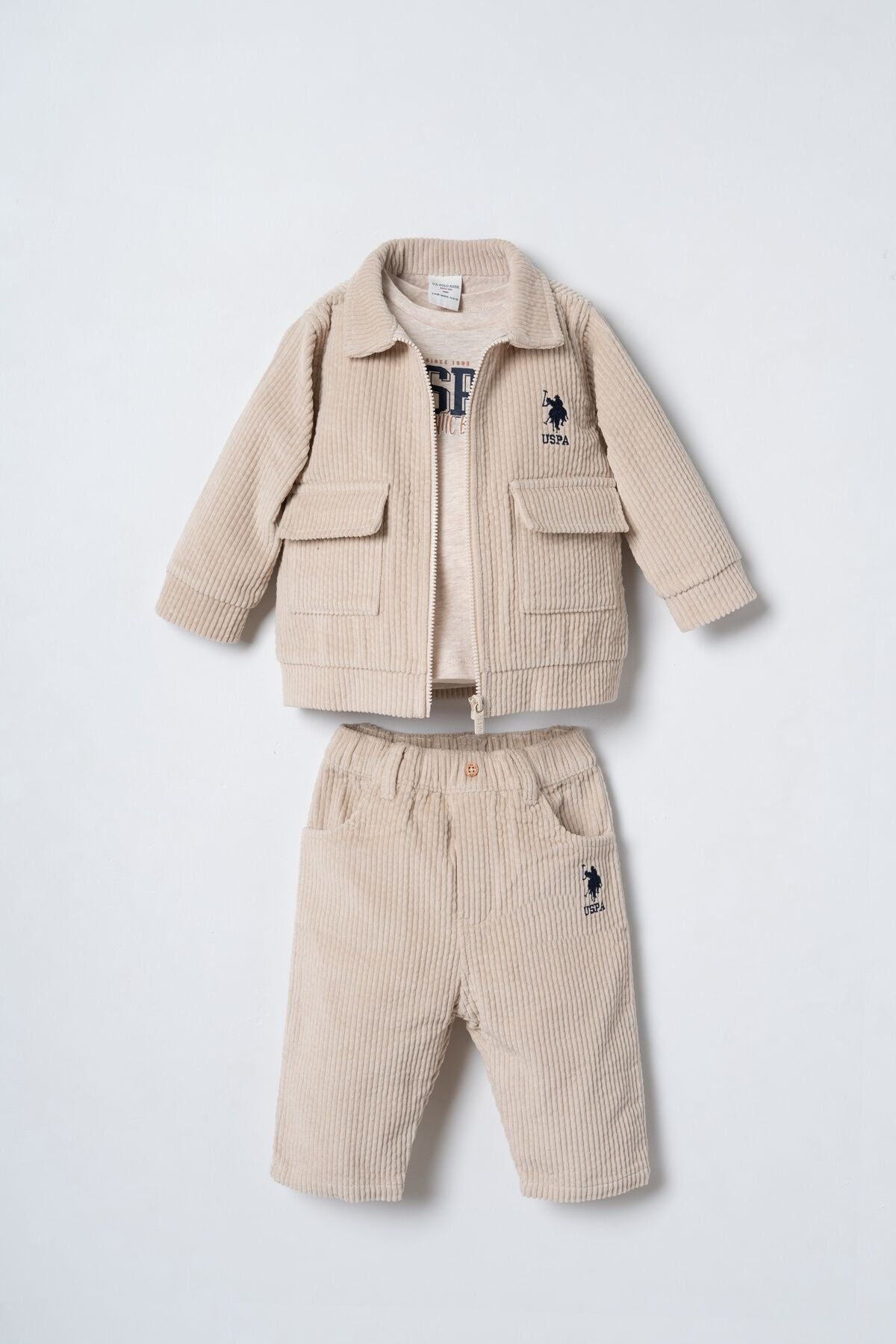U.S. Polo Assn. Erkek Bebek Nakışlı Krem 3'lü Uzun Kol Pijama Takım USB3117-C-V1 Ürün ana görseli