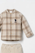 U.S. Polo Assn. Erkek Bebek Nakışlı Krem Gömlek Pijama Takım USB3116-C-V1