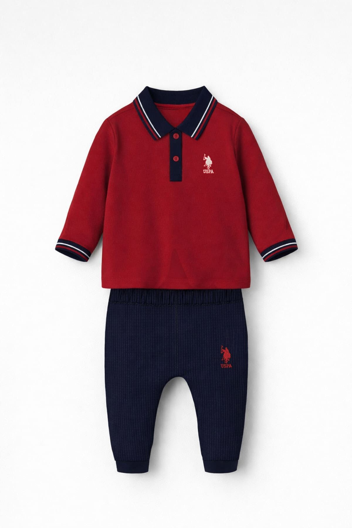 U.S. Polo Assn. Erkek Bebek Polo Kırmızı Beyaz Uzun Kol Pijama Takım USB3127-C-V2 Ürün ana görseli