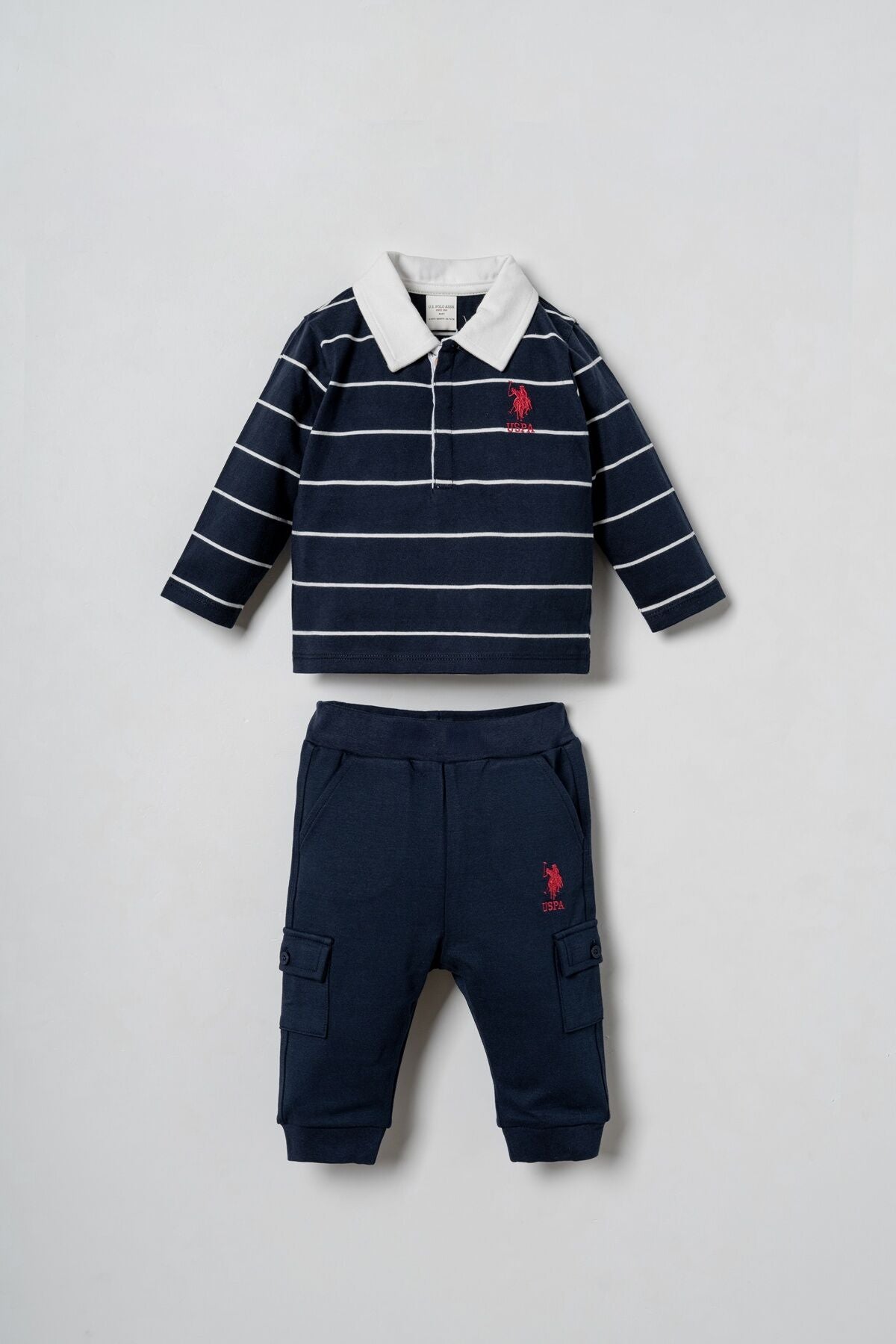 U.S. Polo Assn. Erkek Bebek Polo Yaka Çizgili Lacivert Uzun Kol Pijama Takım Takım USB3126-C-V1 Ürün ana görseli