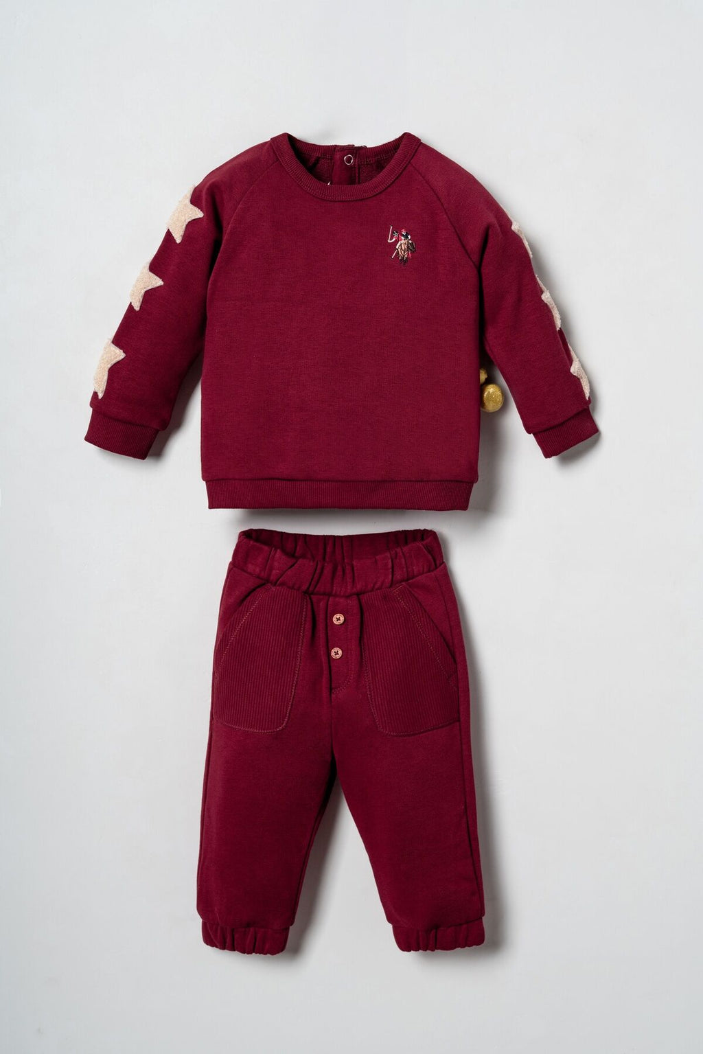 U.S. Polo Assn. Erkek Bebek Star Patches Bordo Uzun Kol Pijama Takım USB3138-C-V2