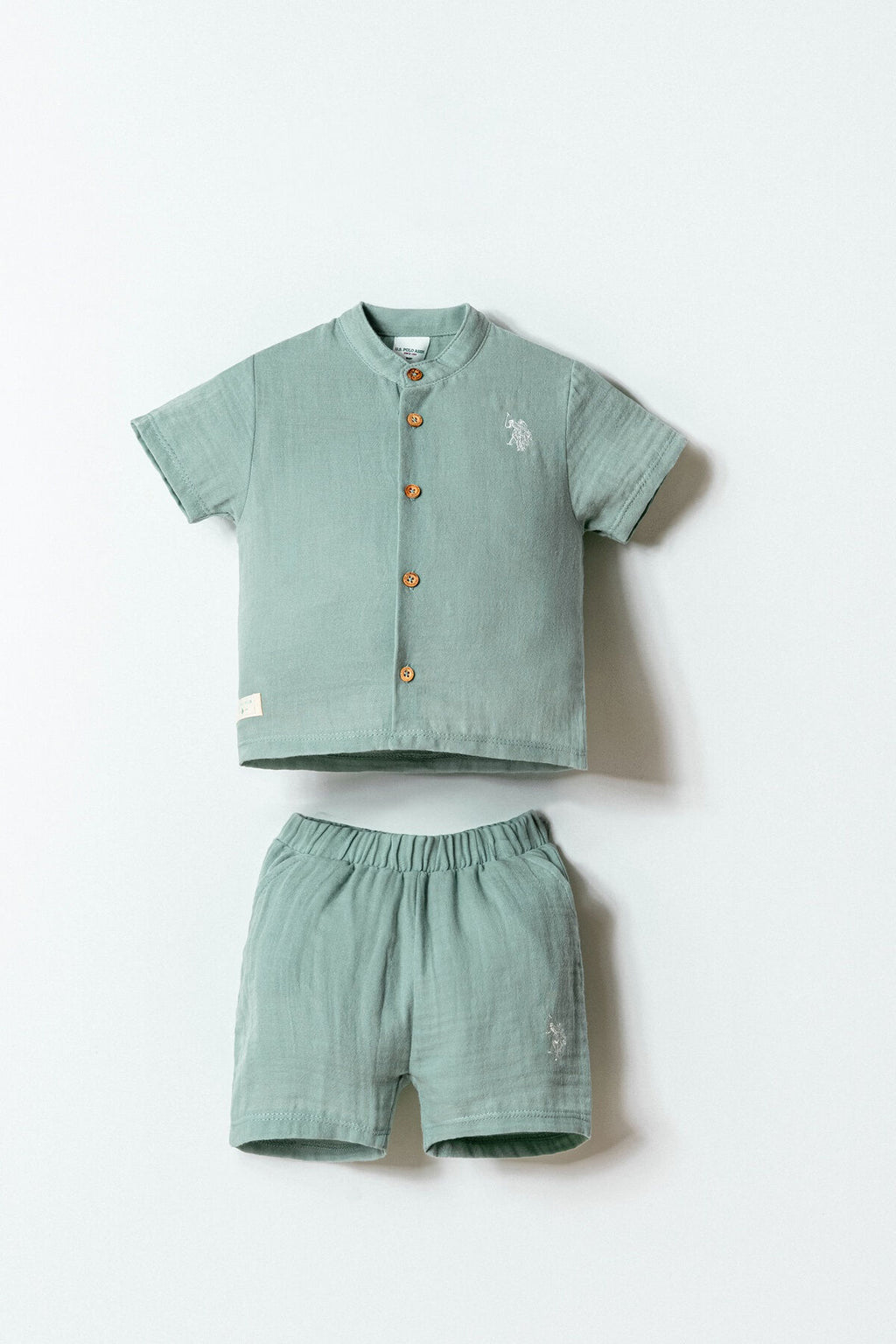 U.S. Polo Assn. Erkek Bebek Gömlek Yaka Nakışlı Yazlık Regular Fit Yeşil Bebek Takımı USB2883-C-V3