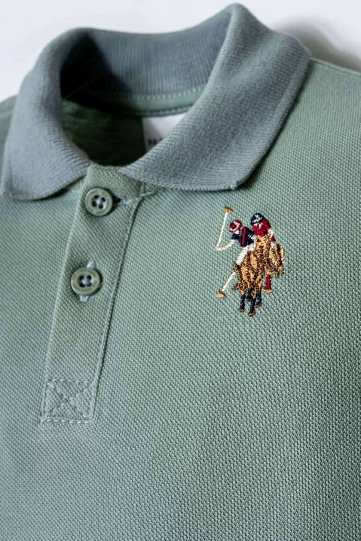 U.S. Polo Assn. Erkek Bebek Polo Yaka Nakışlı Yazlık Regular Fit Yeşil Bebek Takımı USB2885-C-V3
