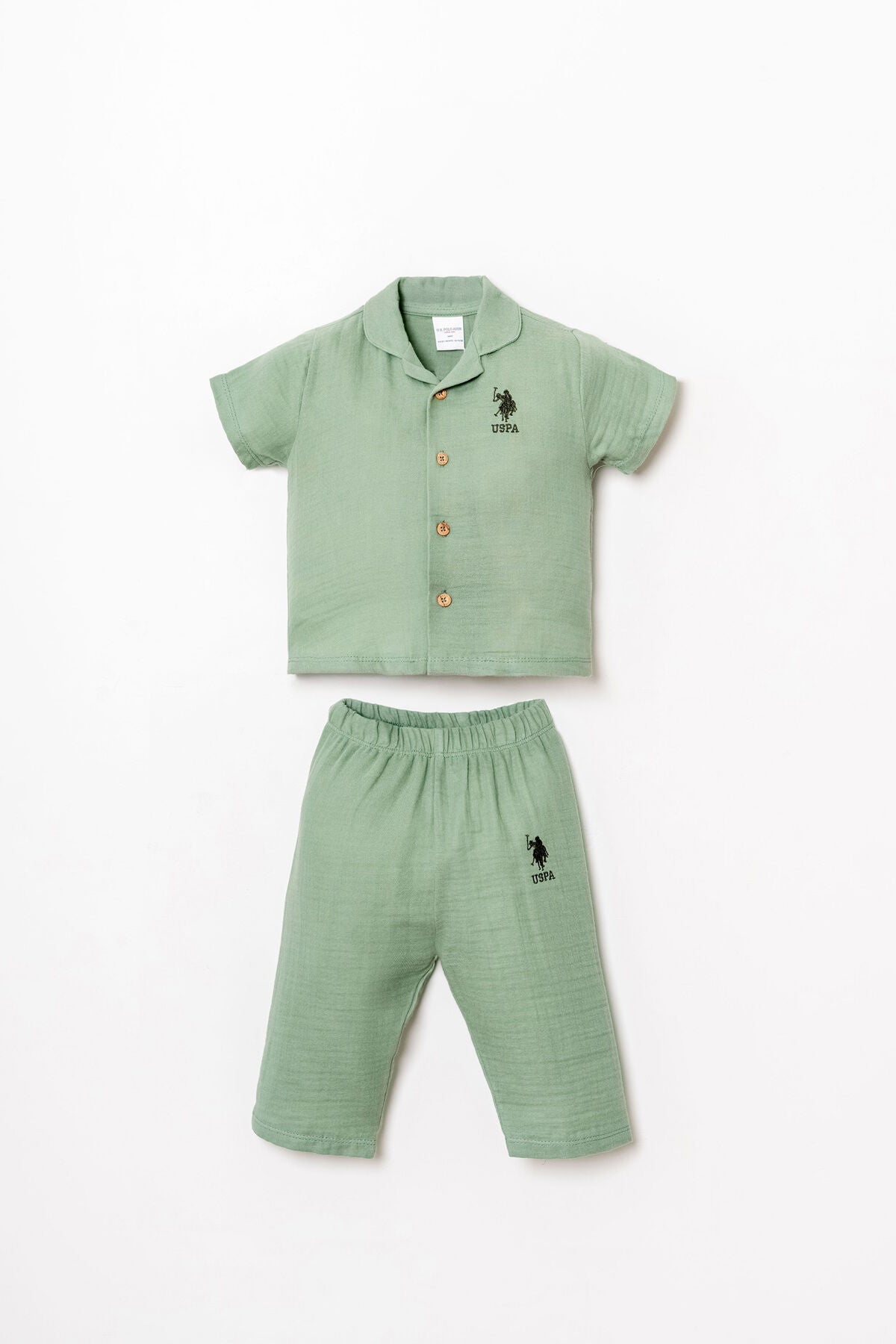 U.S. Polo Assn. Erkek Bebek Gömlek Yaka Nakışlı Yazlık Regular Fit Yeşil Pijama Takımı USB2947-C-V2 Ürün ana görseli