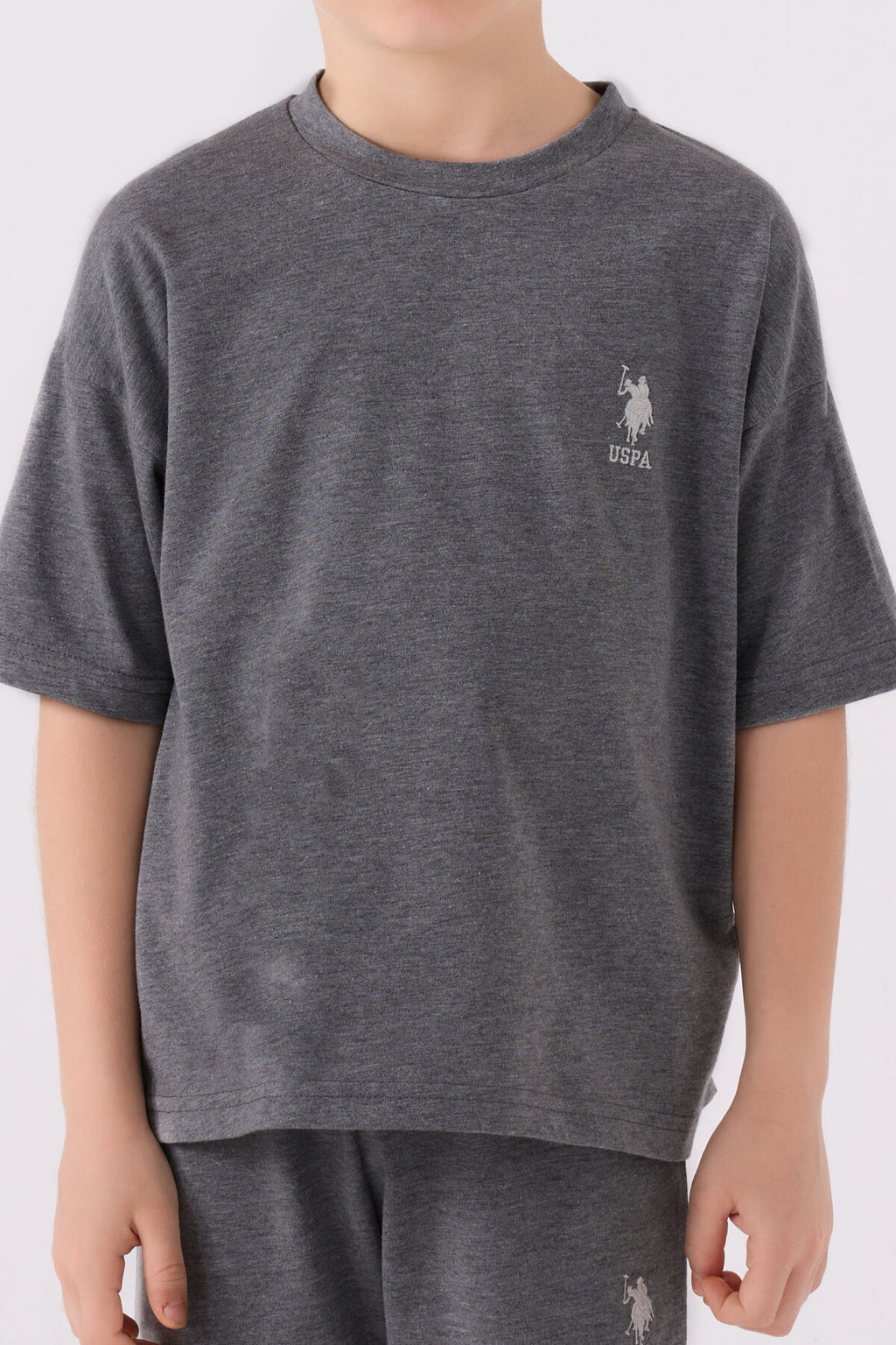 U.S. Polo Assn. Erkek Çocuk Bisiklet Yaka Sargı Nakışlı Yazlık Regular Fit Gri Bermuda Takım US1779-C-V27