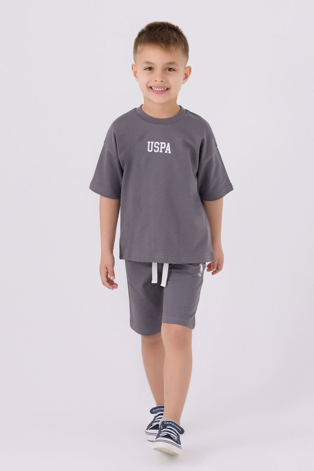 U.S. Polo Assn. Erkek Çocuk Bisiklet Yaka Pigment Baskılı Yazlık Regular Fit Gri Bermuda Takım US1781-C-V8