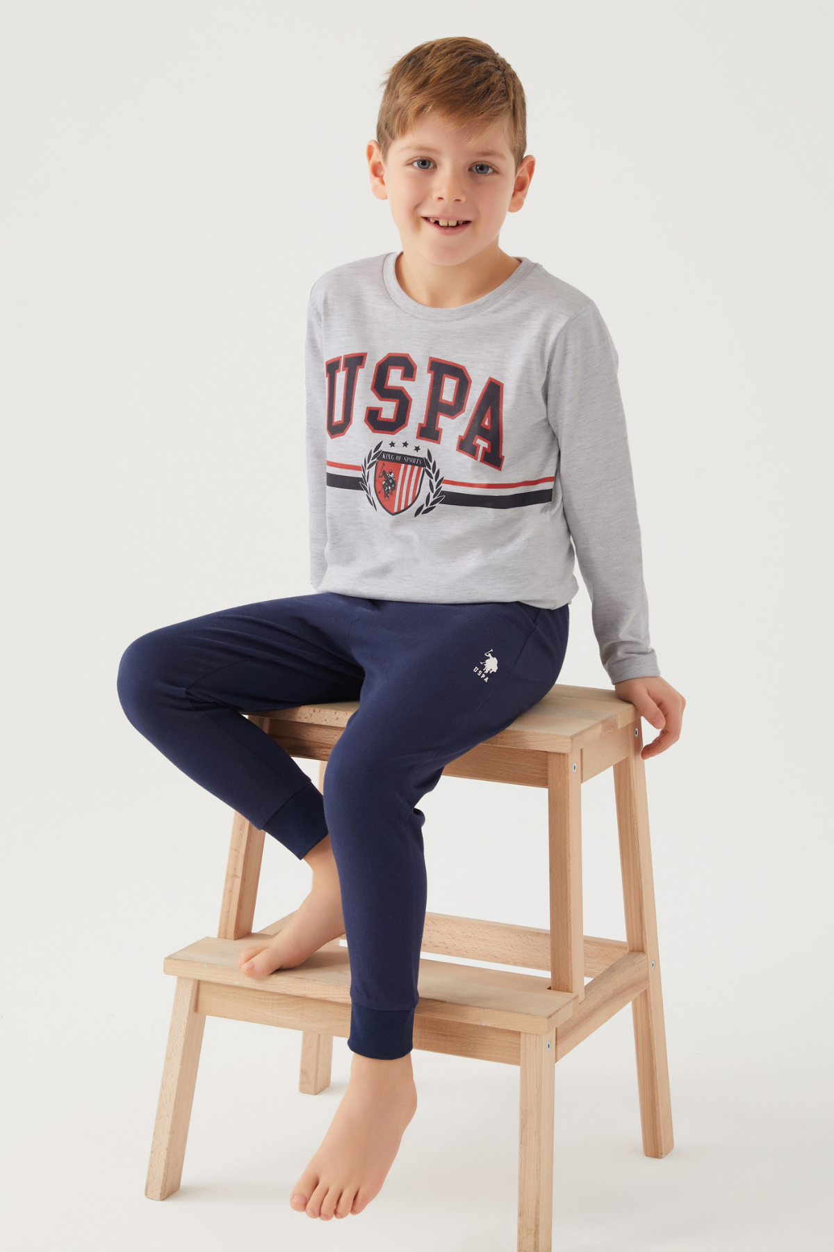 U.S. Polo Assn. Erkek Çocuk Bisiklet Yaka Pigment Baskılı Kışlık Regular Fit Gri Pijama Takımı US1191-C-V5 Ürün ana görseli