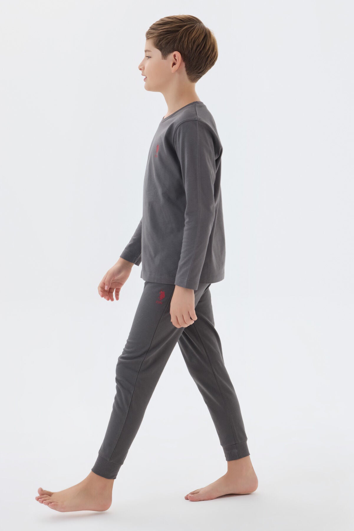 U.S. Polo Assn. Erkek Çocuk Bisiklet Yaka Pigment Baskılı Kışlık Regular Fit Gri Pijama Takımı US1580-C-V2 Ürün ikincil görseli