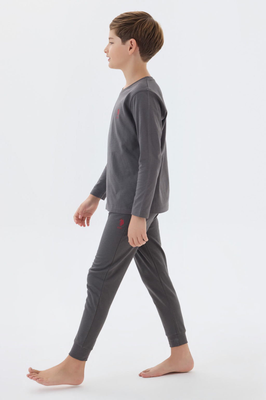 U.S. Polo Assn. Erkek Çocuk Bisiklet Yaka Pigment Baskılı Kışlık Regular Fit Gri Pijama Takımı US1580-C-V2