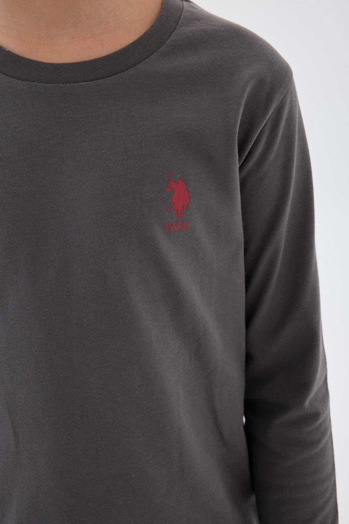 U.S. Polo Assn. Erkek Çocuk Bisiklet Yaka Pigment Baskılı Kışlık Regular Fit Gri Pijama Takımı US1580-C-V2