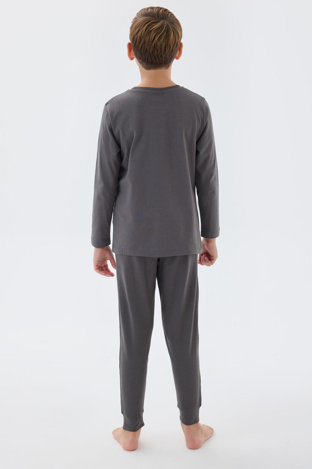 U.S. Polo Assn. Erkek Çocuk Bisiklet Yaka Pigment Baskılı Kışlık Regular Fit Gri Pijama Takımı US1580-C-V2
