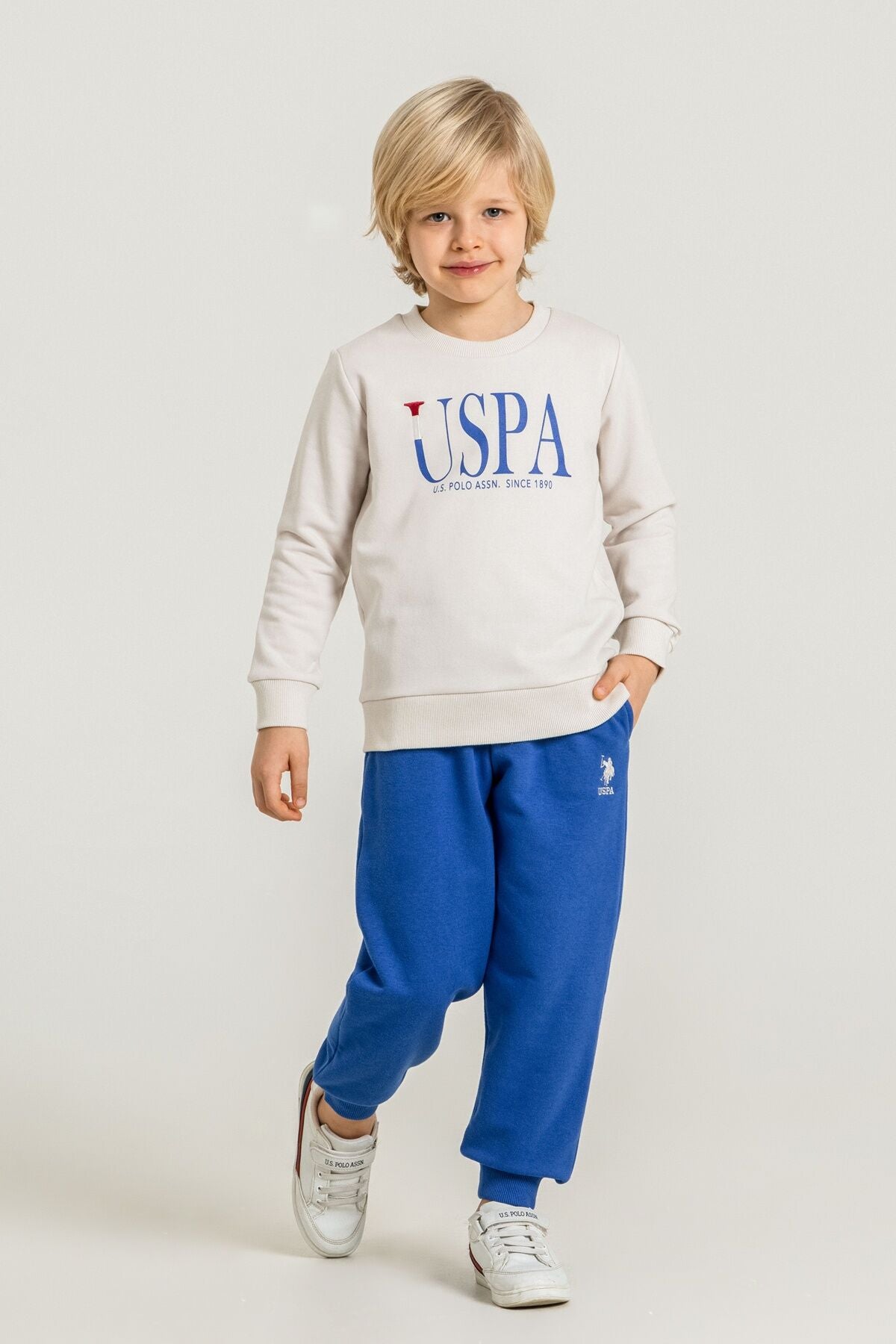 U.S. Polo Assn. Erkek Çocuk Baskılı Beyaz Uzun Kol Eşofman Takımı US2612-C-V3 Ürün ana görseli