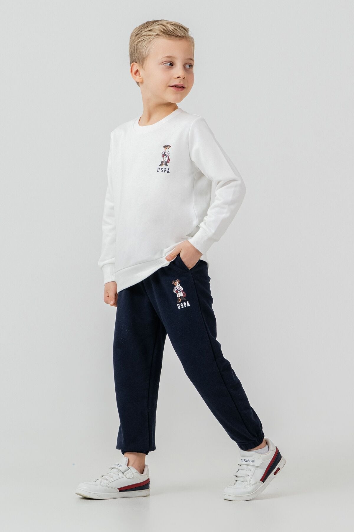 U.S. Polo Assn. Erkek Çocuk Baskılı Beyaz Uzun Kol Eşofman Takımı US2633-C-V2