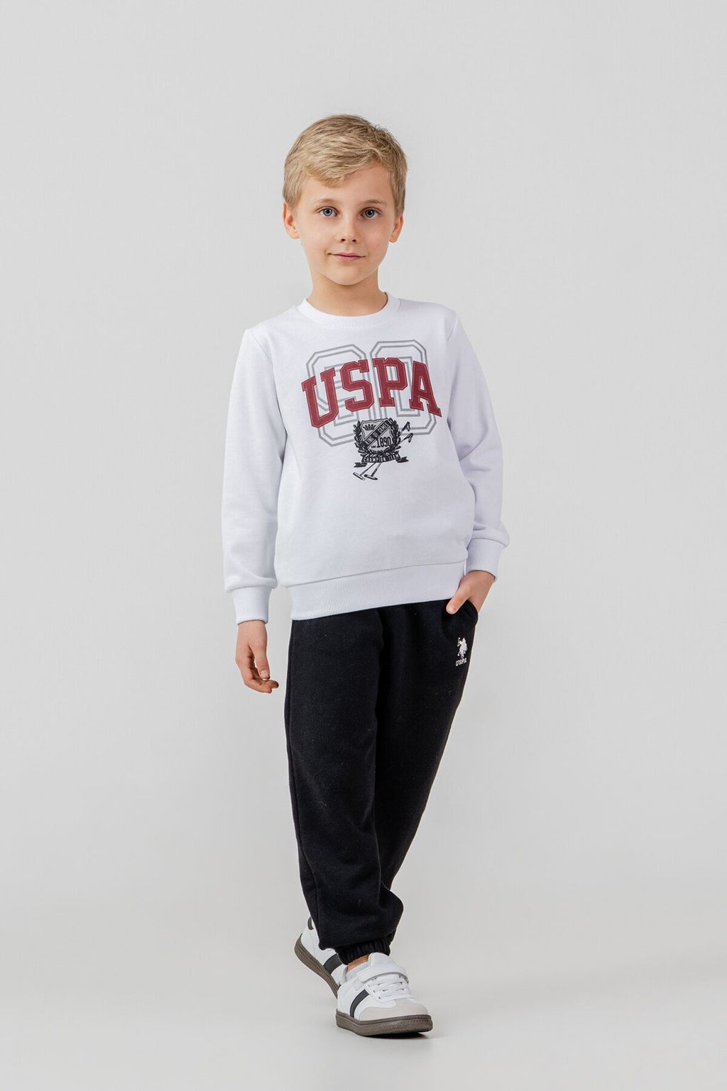 U.S. Polo Assn. Erkek Çocuk Baskılı Beyaz Uzun Kol Eşofman Takımı US2646-C-V1