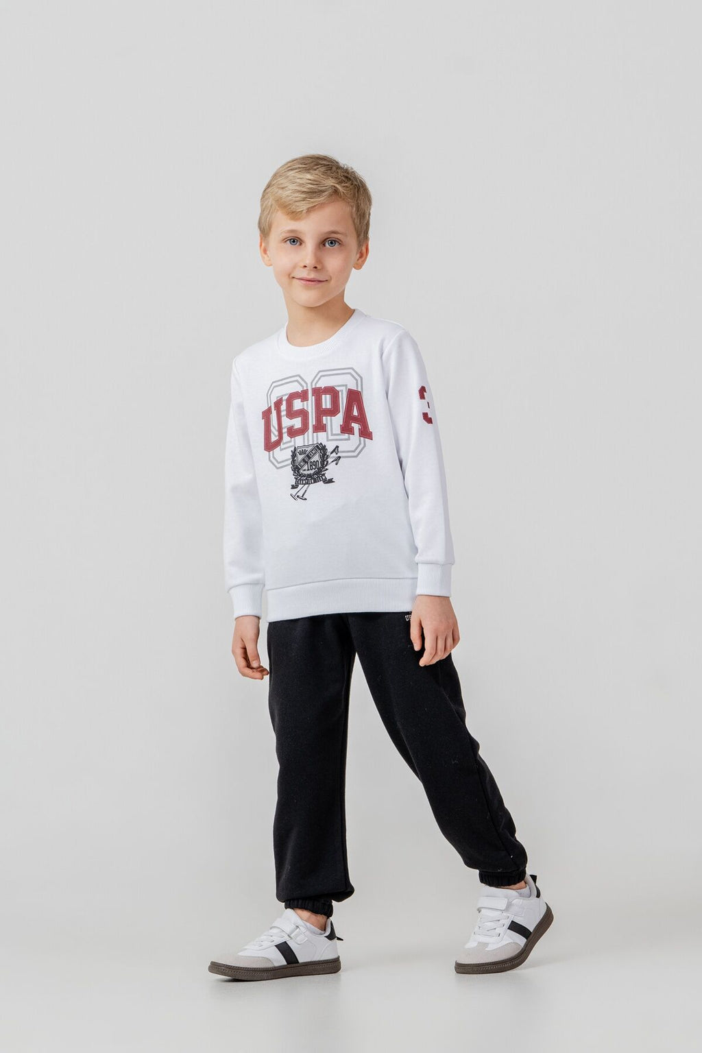 U.S. Polo Assn. Erkek Çocuk Baskılı Beyaz Uzun Kol Eşofman Takımı US2646-C-V1