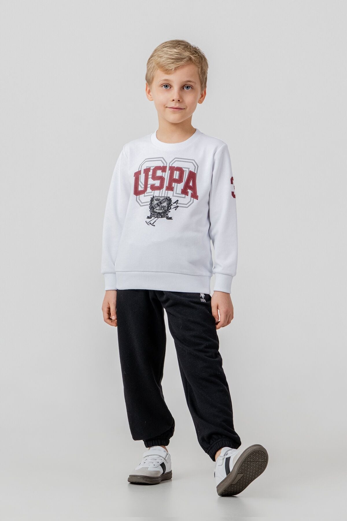 U.S. Polo Assn. Erkek Çocuk Baskılı Beyaz Uzun Kol Eşofman Takımı US2646-C-V1