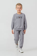 U.S. Polo Assn. Erkek Çocuk Baskılı Gri Uzun Kol Eşofman Takımı US2642-C-V2