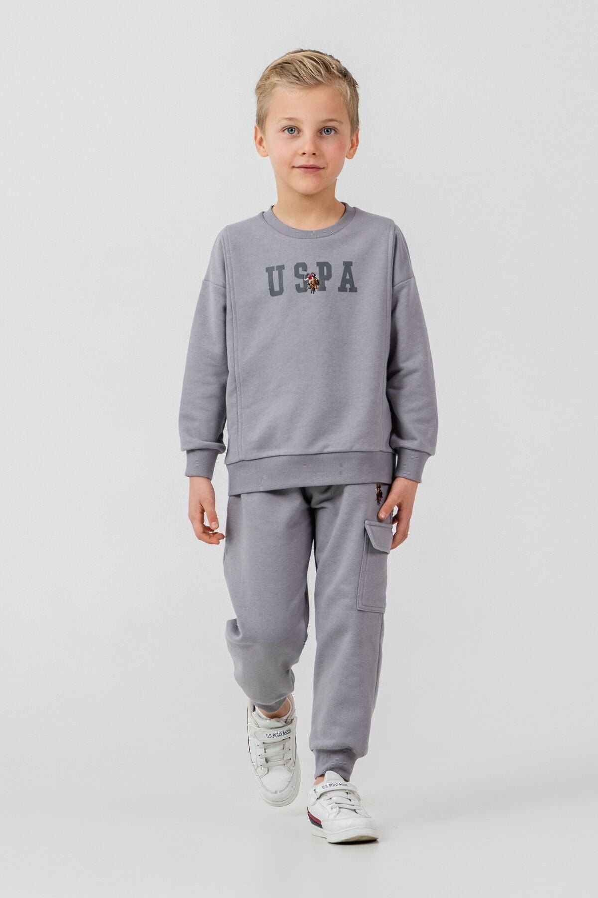 U.S. Polo Assn. Erkek Çocuk Baskılı Gri Uzun Kol Eşofman Takımı US2642-C-V2