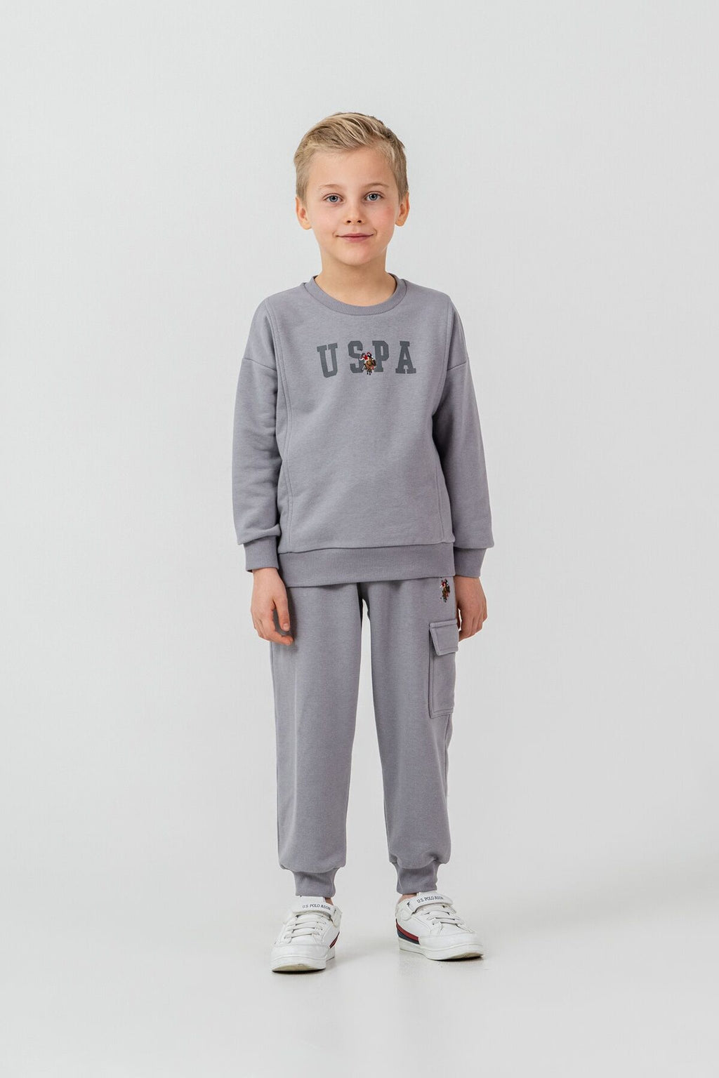 U.S. Polo Assn. Erkek Çocuk Baskılı Gri Uzun Kol Eşofman Takımı US2642-C-V2