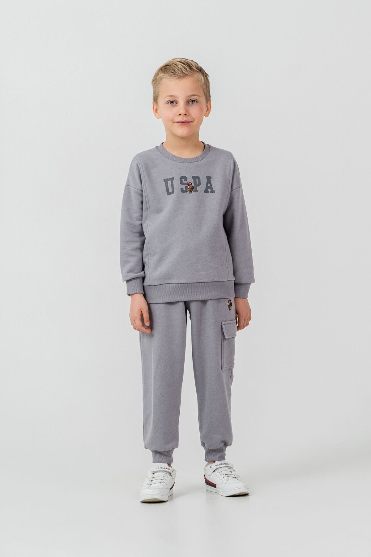 U.S. Polo Assn. Erkek Çocuk Baskılı Gri Uzun Kol Eşofman Takımı US2642-C-V2