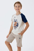 U.S. Polo Assn. Erkek Çocuk Bisiklet Yaka Nakışlı Yazlık Regular Fit Bej Bermuda Takım US2423-C-V1